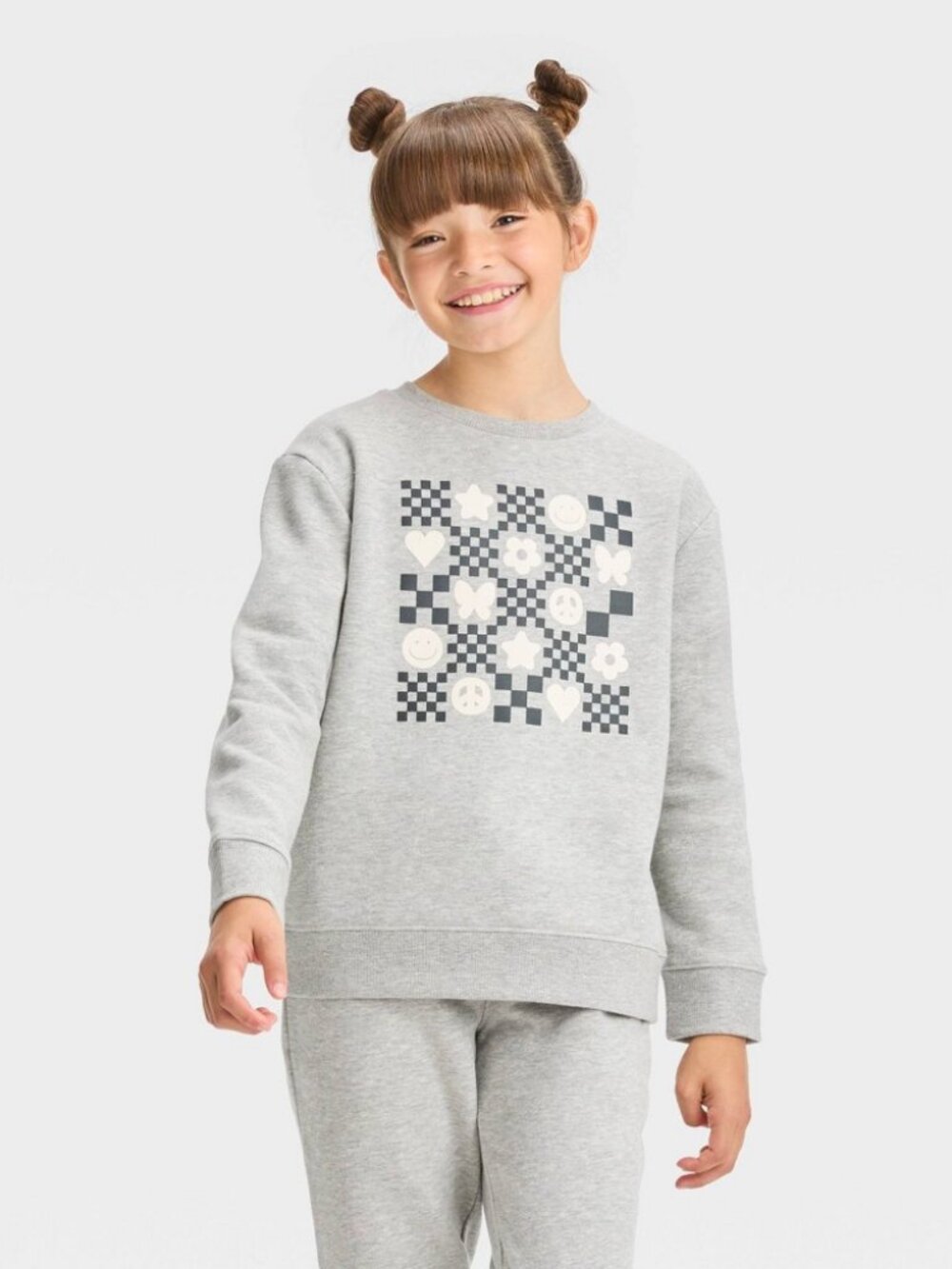 Girls' Crewneck Fleece Pullover Sweatshirt - Cat & Jack- Heather Gray XL Plus